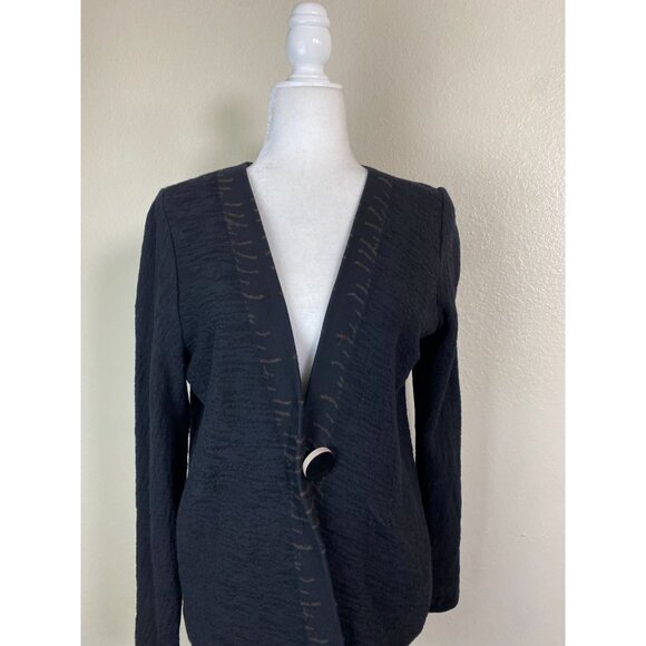 Hofius Black Textured Cardigan Size Medium Abstract Lagenlook Artsy Button - Picture 8 of 14